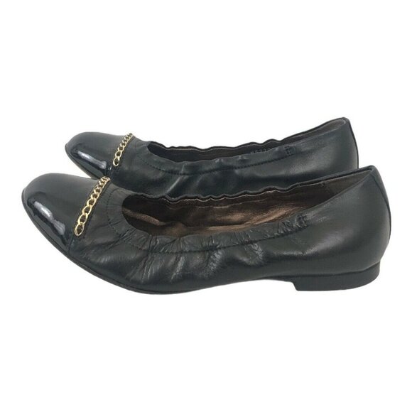 Attilio Giusti Leombruni AGL Sz 36 US 6 Black Patent Leather Chain Cap Toe Flats - Picture 4 of 8